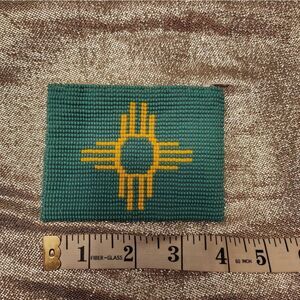 Zia Symbol Beaded Green and Yellow Pouch